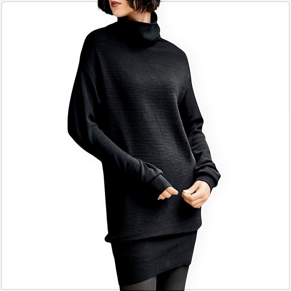 Peruvian Connection Modernist Black Pima Cotton Ribbed Knit Sweater Dress S